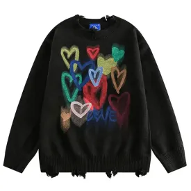 Oversized Knitted Heart Hole Loose Y2K Sweatshirt