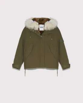 Parka courte classique en coton avec fourrure de renard et lapin