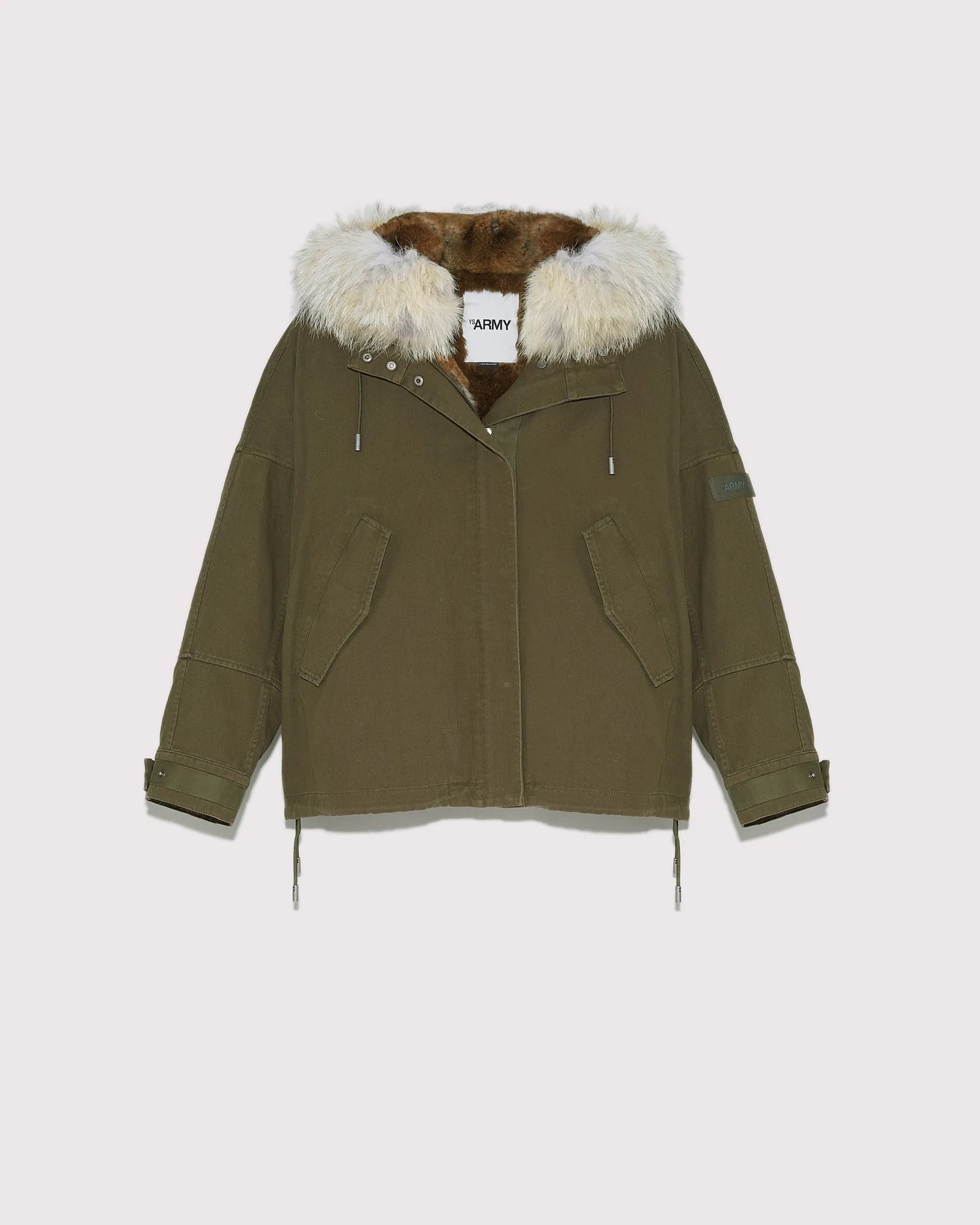 Parka courte classique en coton avec fourrure de renard et lapin