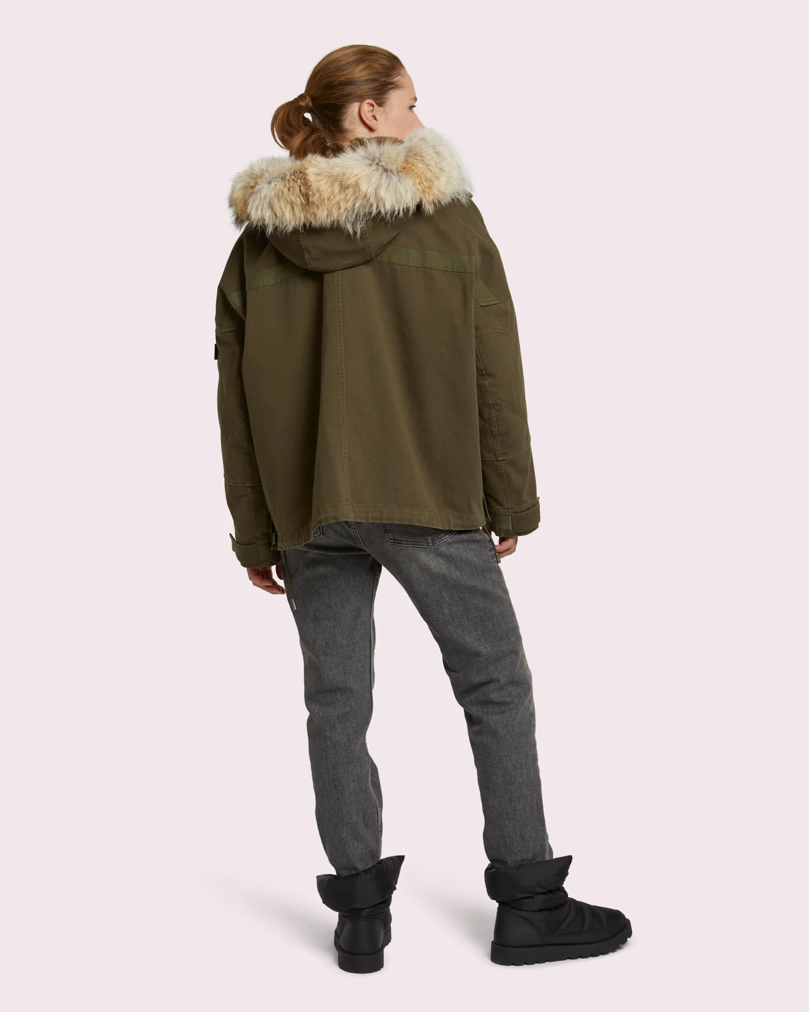 Parka courte classique en coton avec fourrure de renard et lapin