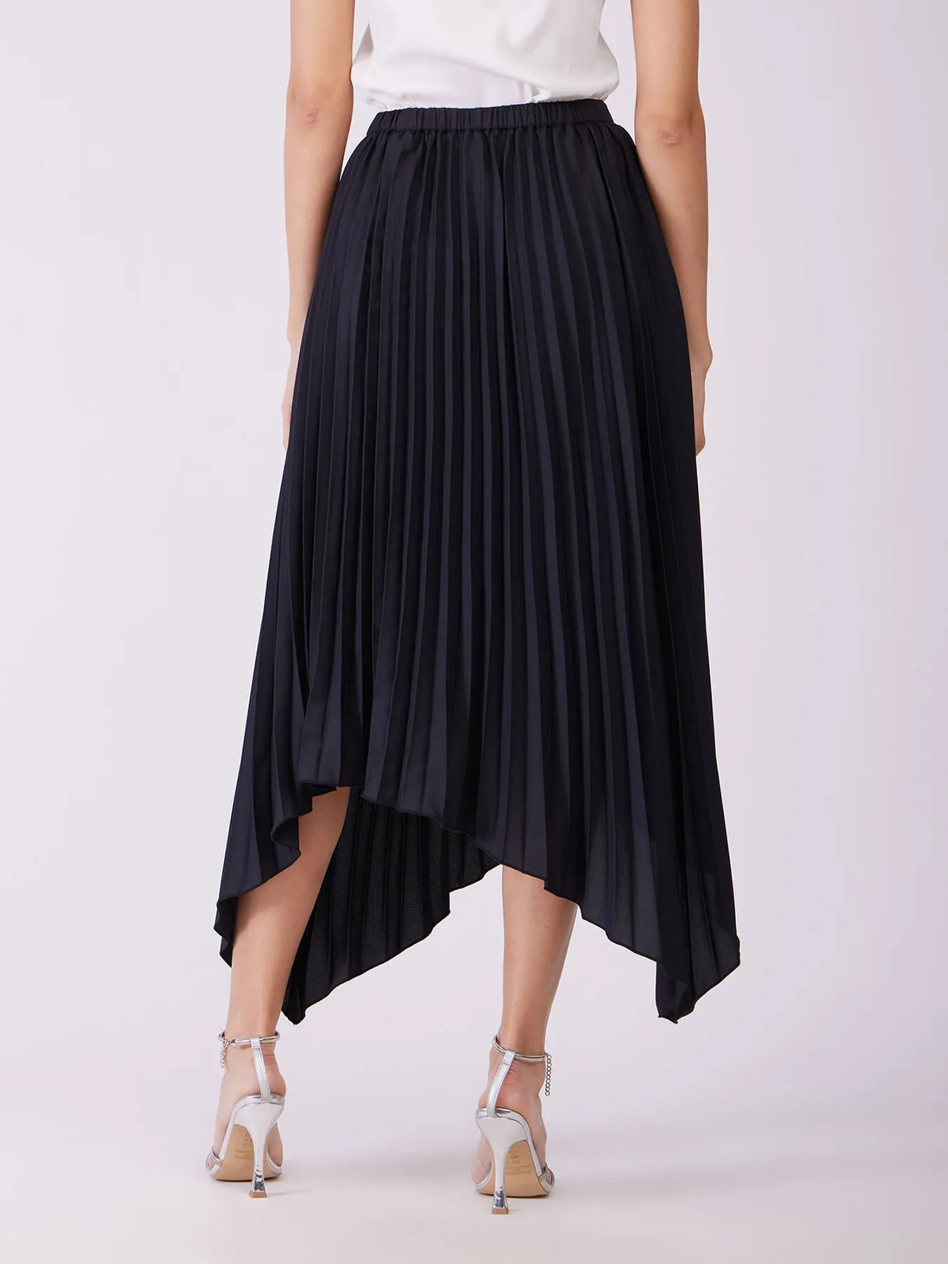 Pleated Asymmetric Skirt - Black