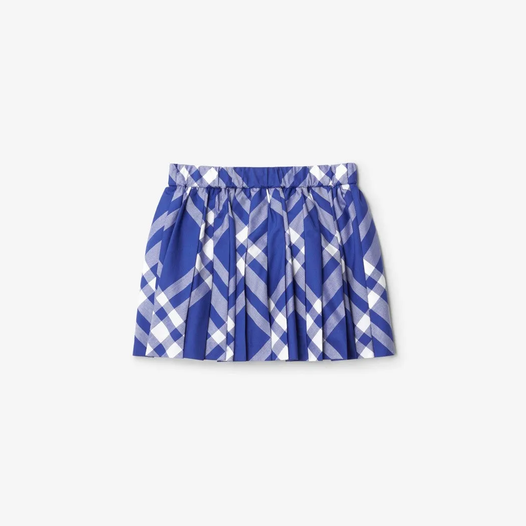 Pleated Check Cotton Skirt