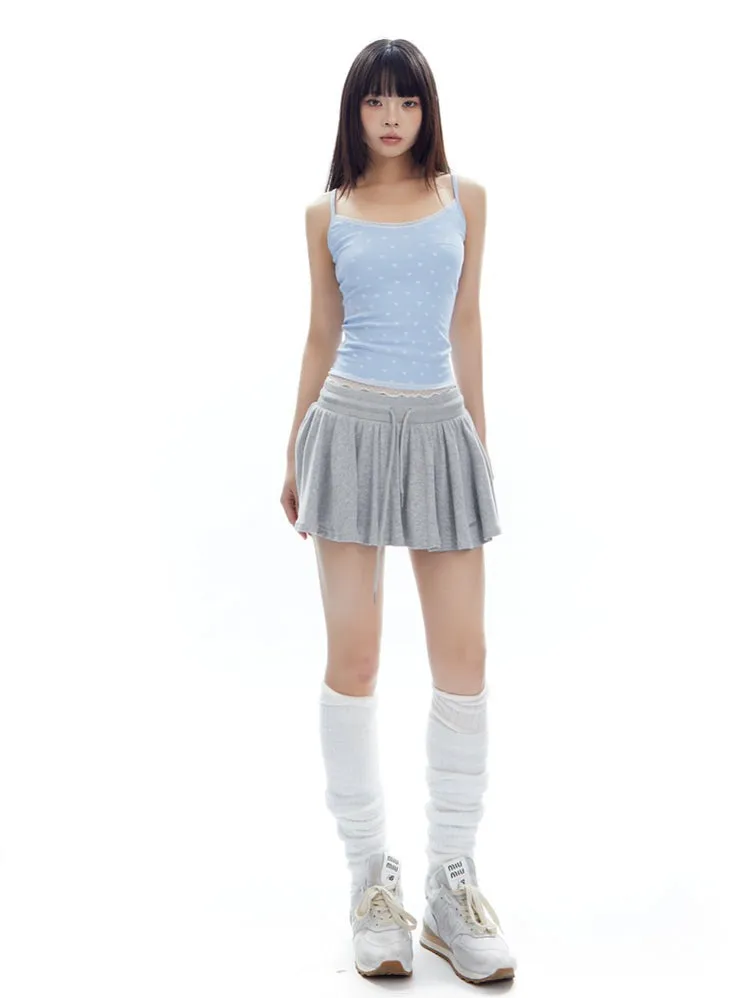 Pleated Jersey Mini Skirt with Drawstring Waist