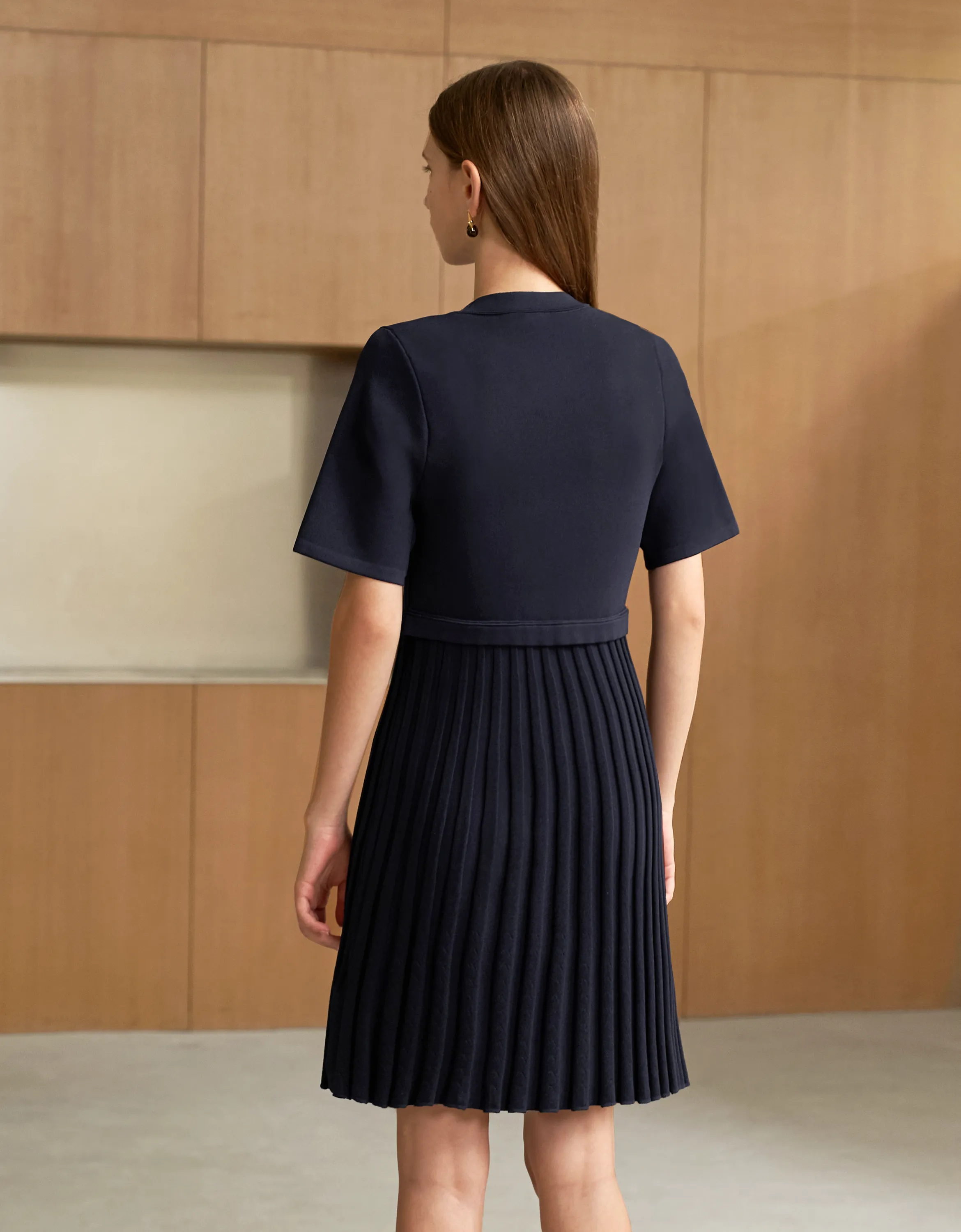 Pleated Skirt Short Sleeve Knit Dress