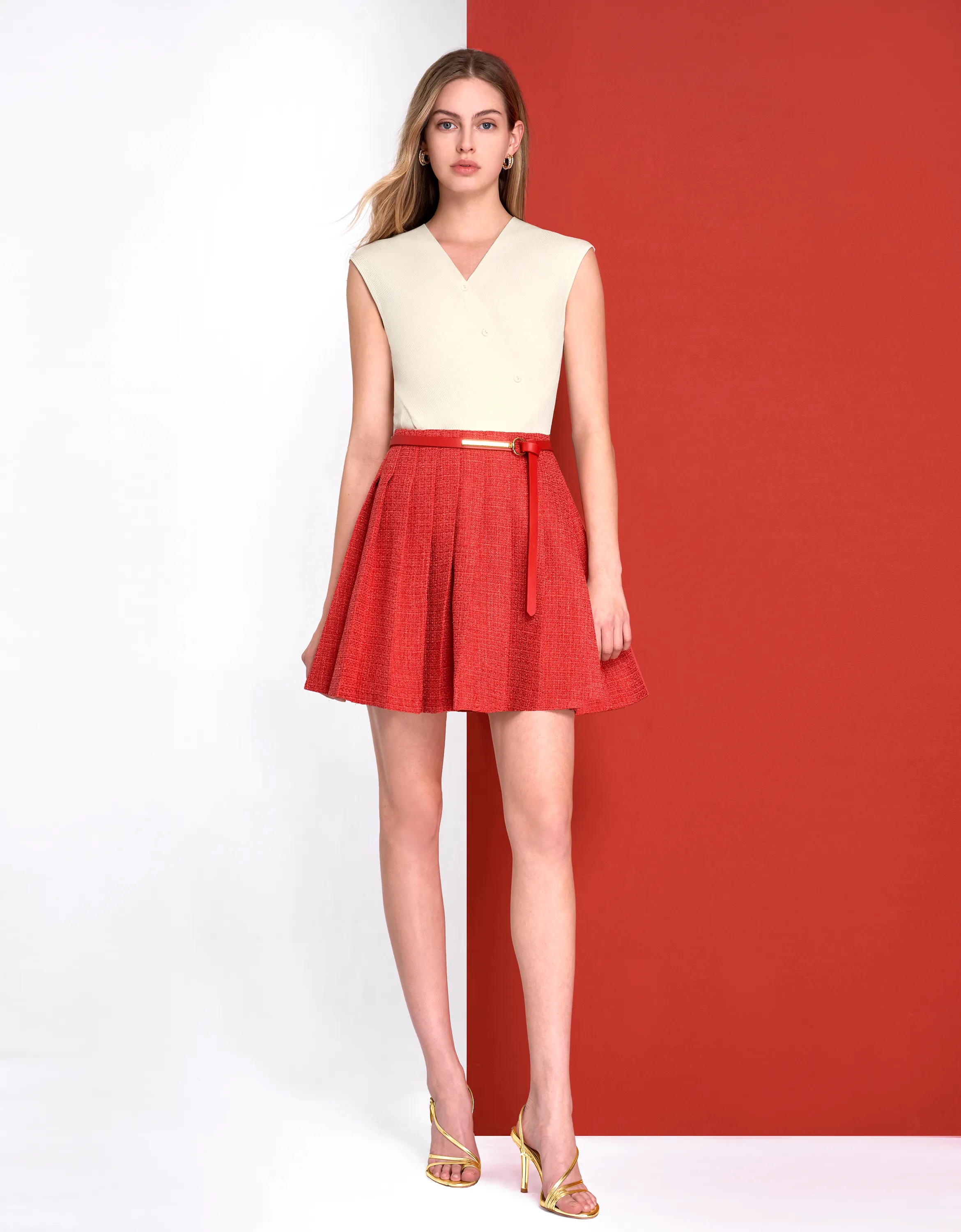 Pleated Tweed Skirt