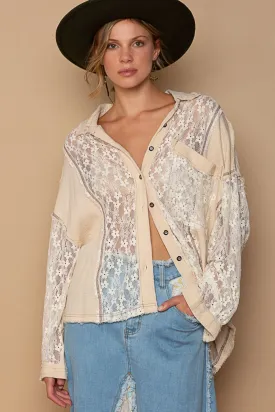 Pol Oversize Lace Button-Down Shirt
