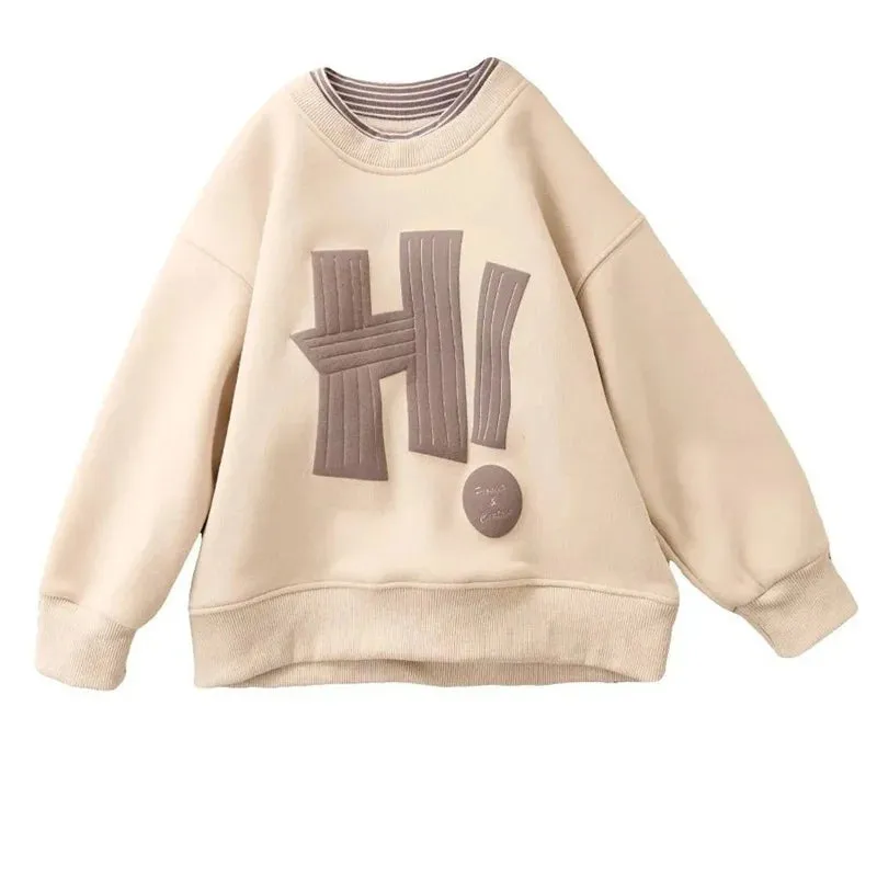 "HI" Letter Printed Kids Boys Warm Fleece Sweatshirts