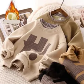 "HI" Letter Printed Kids Boys Warm Fleece Sweatshirts