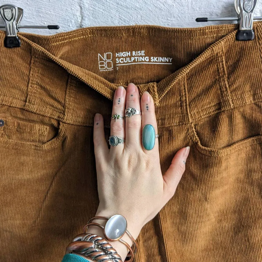 Retro 70s Corduroy Rusty Red Brown Pants High Rise Sculpting Skinny Jeans