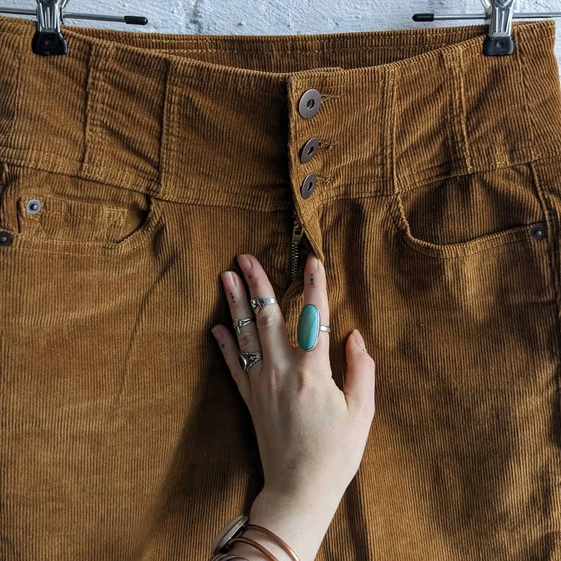 Retro 70s Corduroy Rusty Red Brown Pants High Rise Sculpting Skinny Jeans
