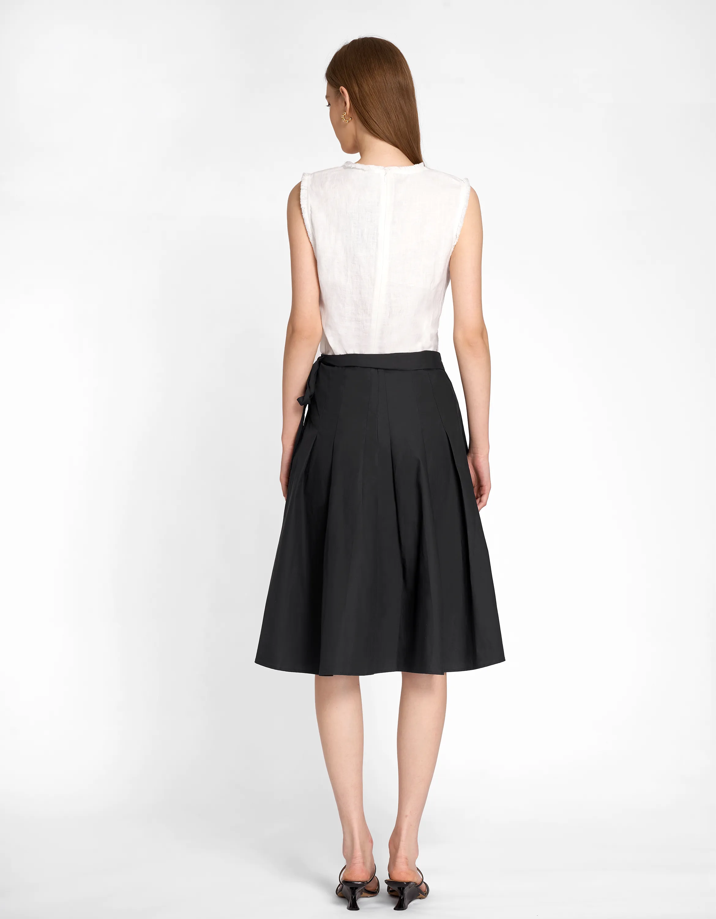 Self-tie Side Pleated Skirt