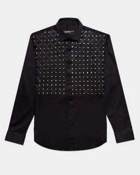 Severine Men's Black Woven Panel Artisan Edition Dress Shirt