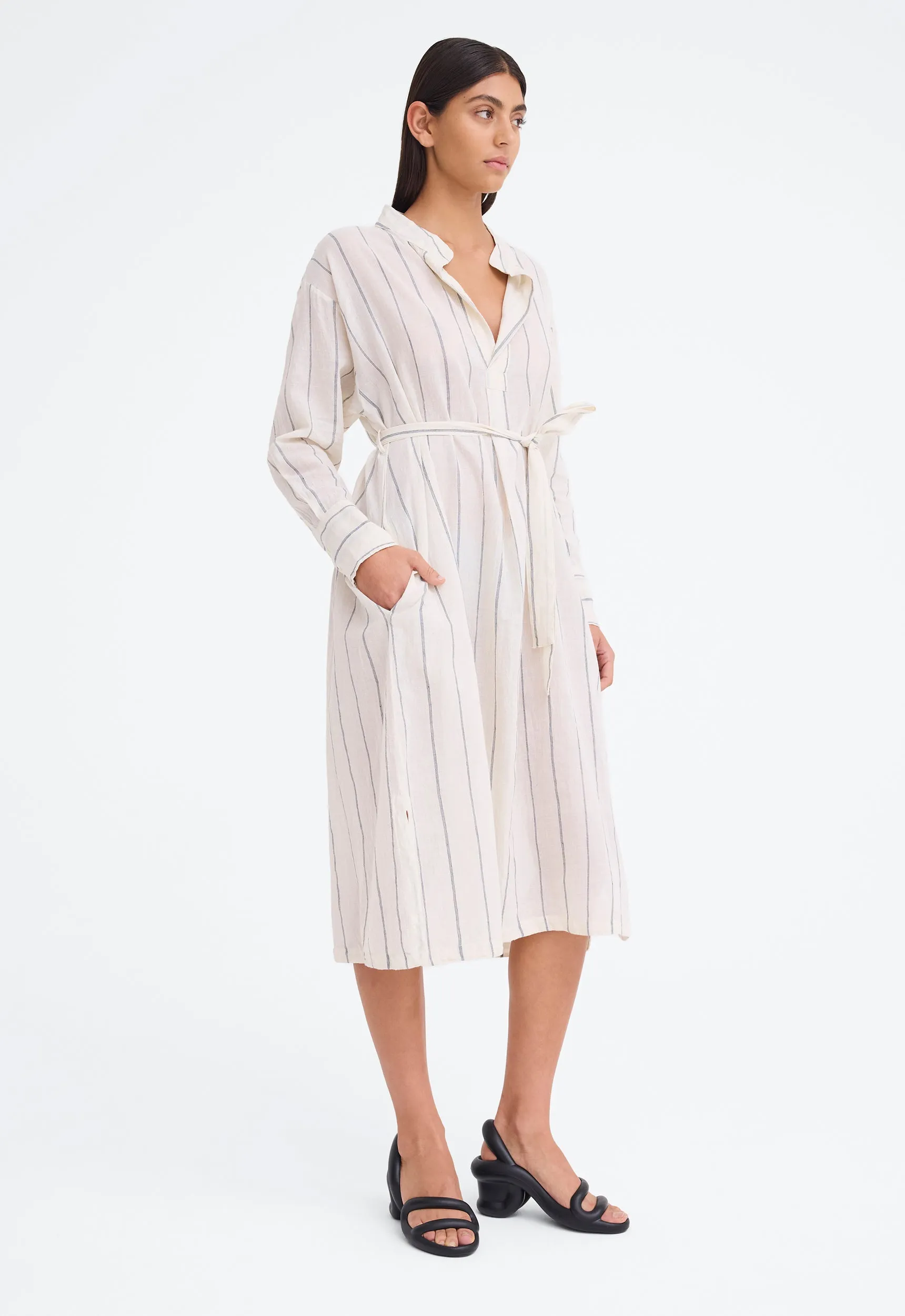 Shakespeare Dress - Wide Fine Stripe Nat/Blk