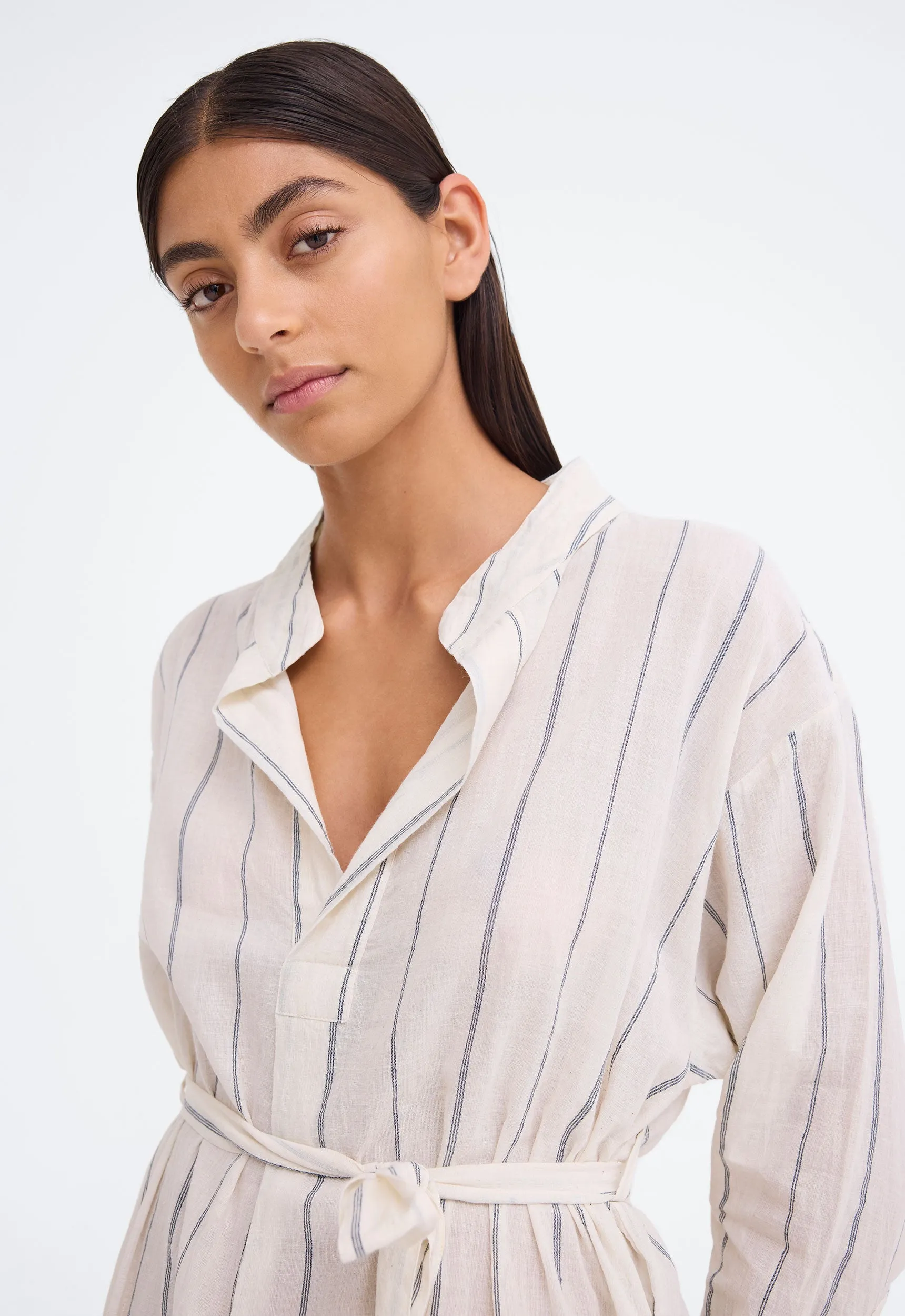 Shakespeare Dress - Wide Fine Stripe Nat/Blk