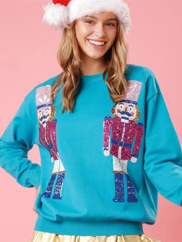 Shayna Women's Casual Round Neck Loose Christmas Sequined Sweatshirt