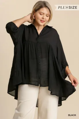 Sheer 3/4 Sleeve Button Down Dress