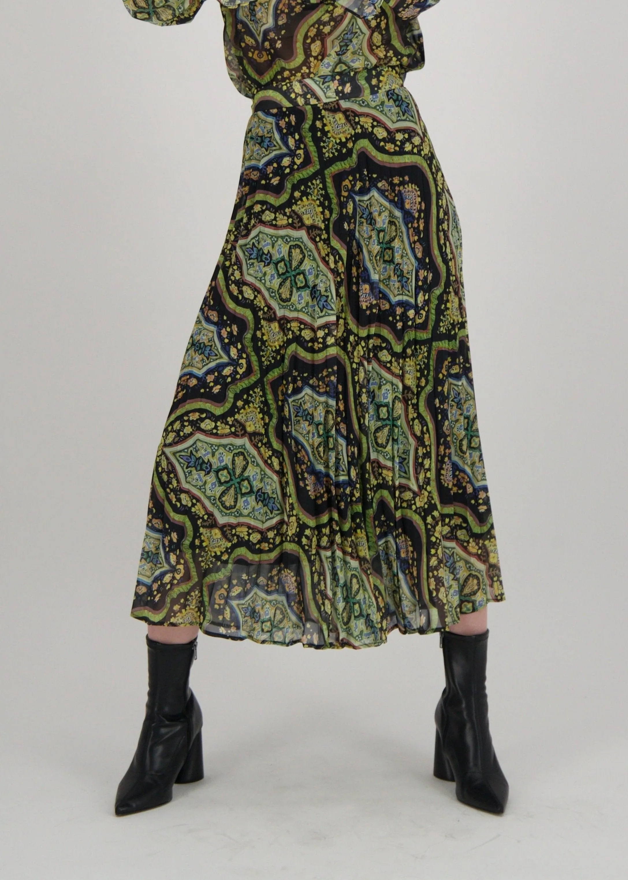Spanner - Mosaic Print Sunray Pleated Skirt -SALE