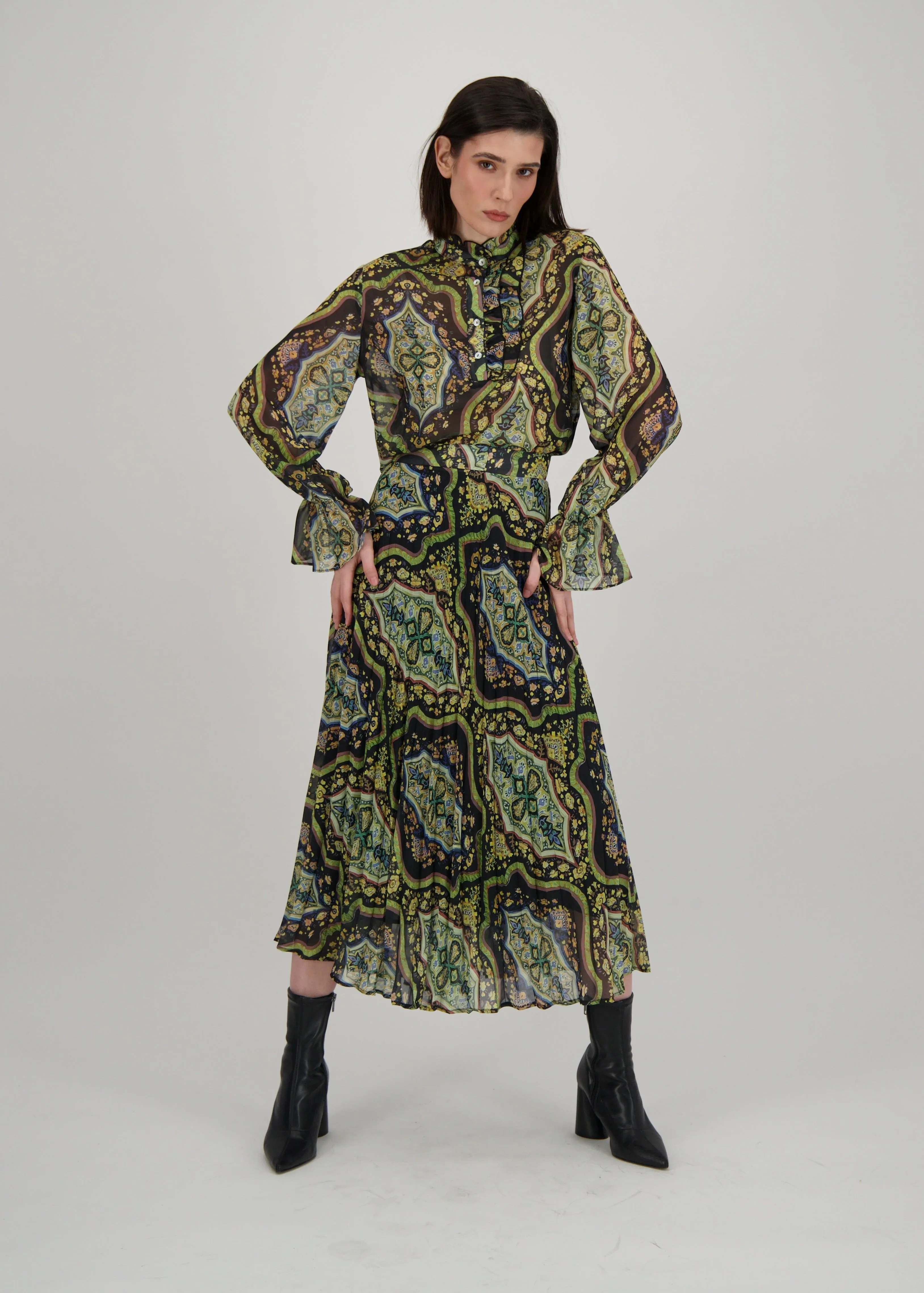 Spanner - Mosaic Print Sunray Pleated Skirt -SALE