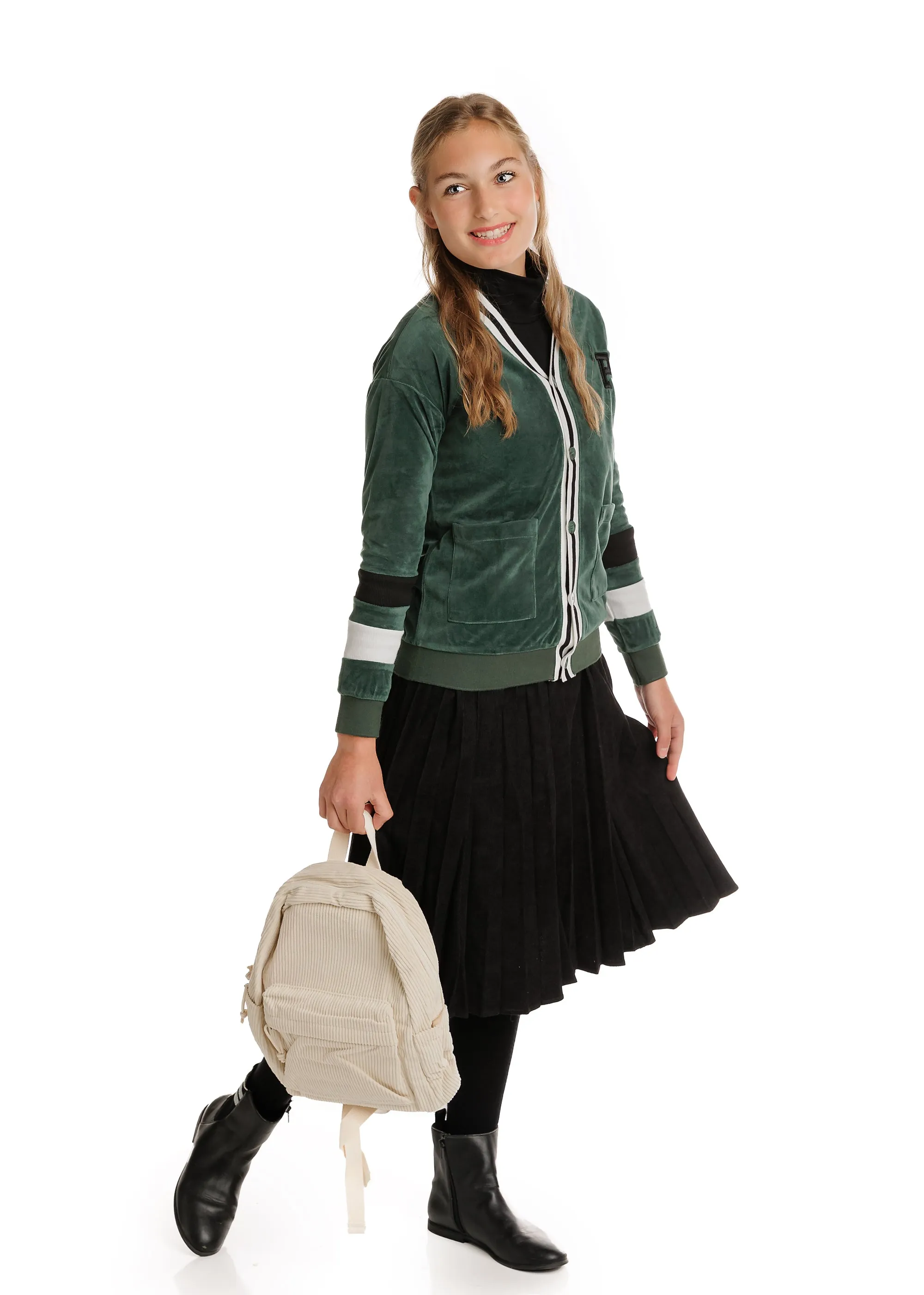 Teen Black Corduroy Sunburst Pleated Skirt