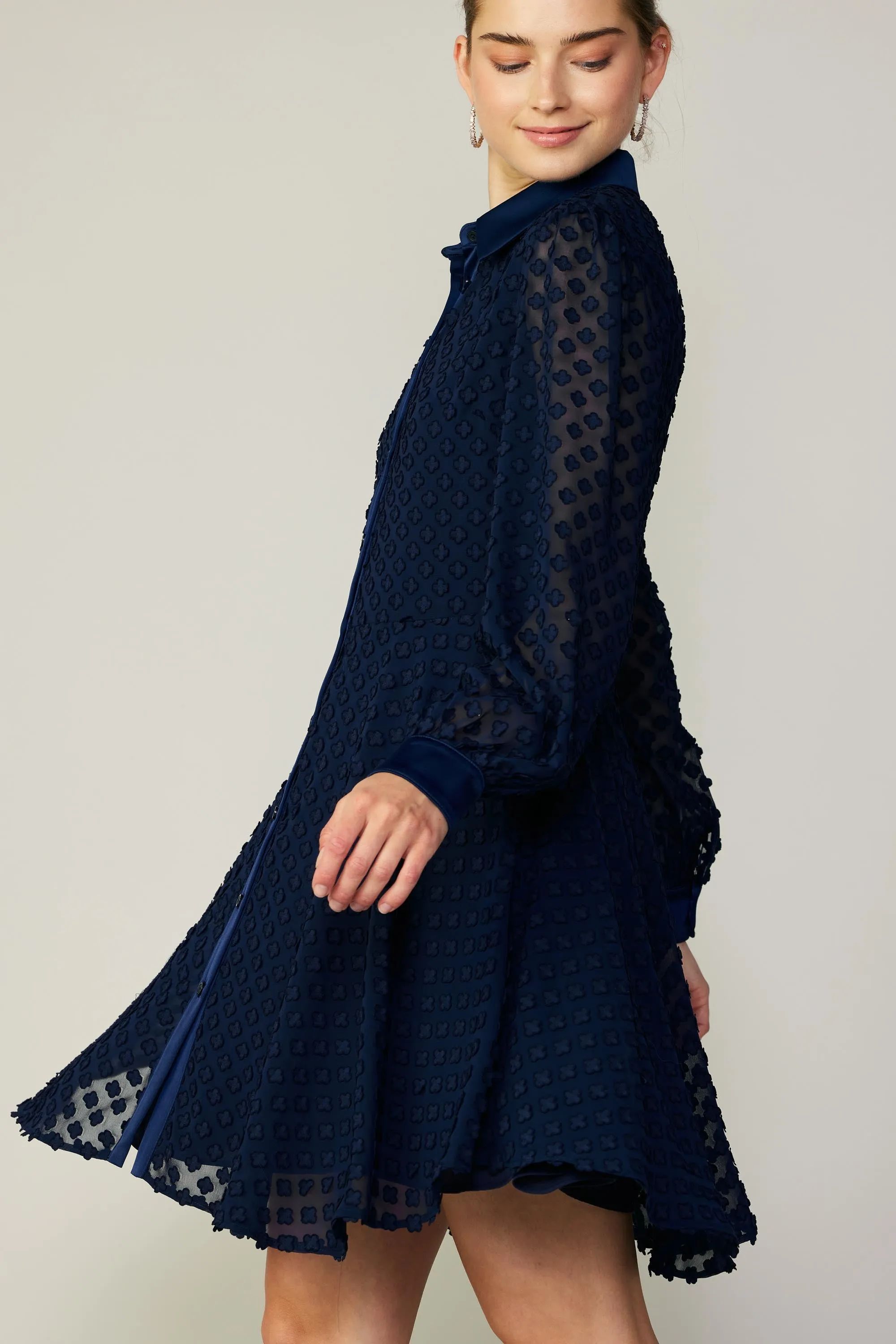 Textured Floral Jacquard Shirt Dress