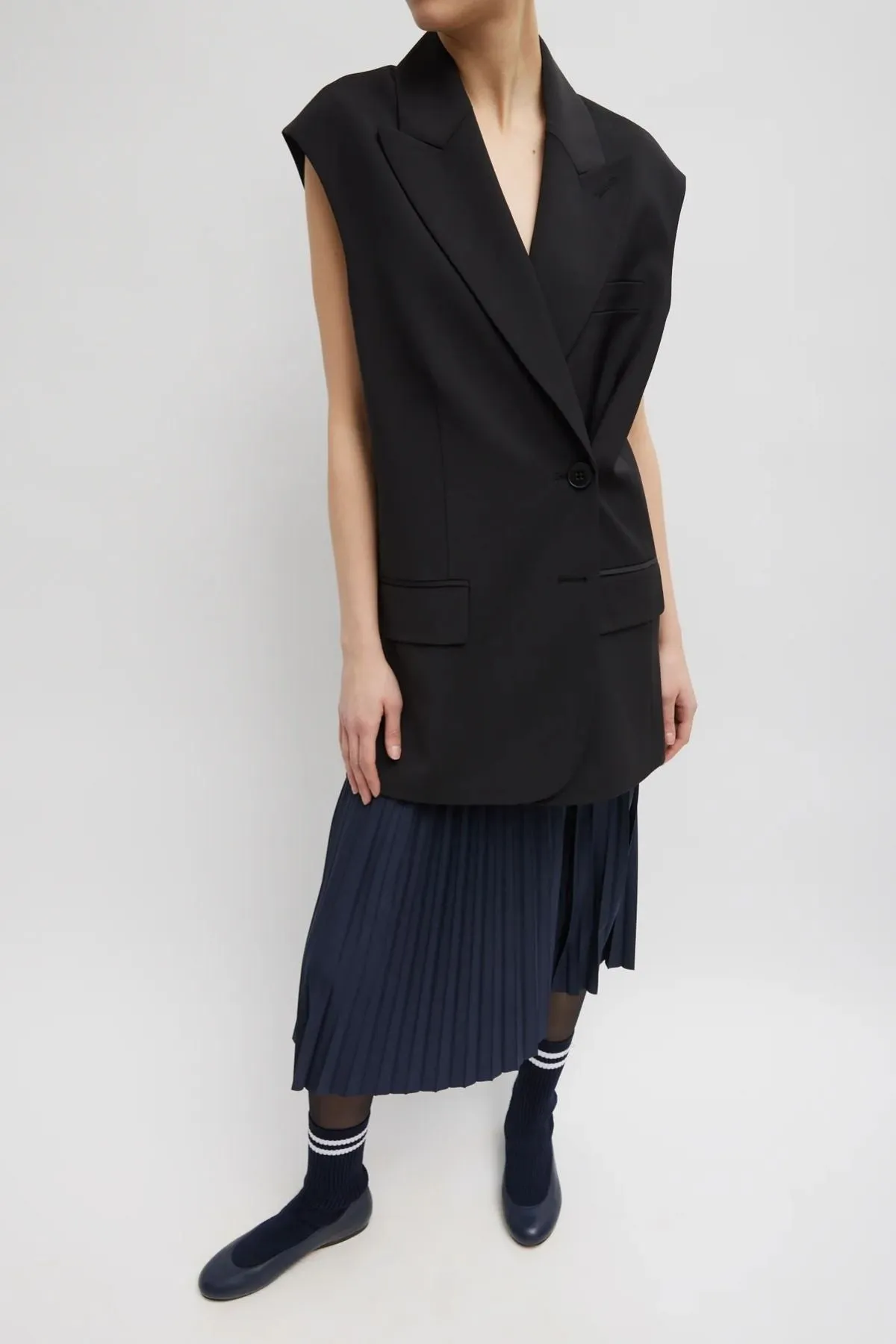Tibi Nylon Pleating Sunray Pull on Skirt - Navy