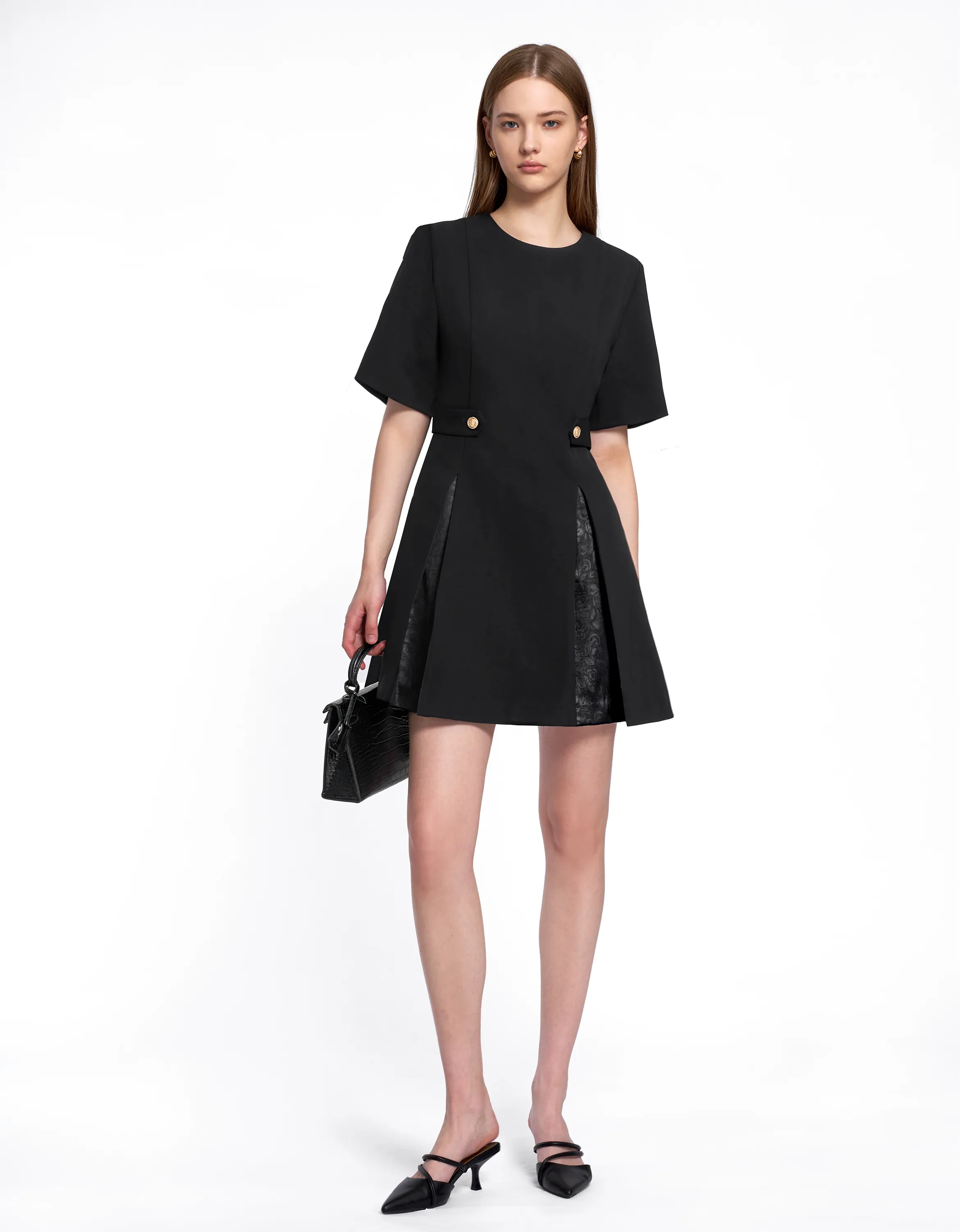 Waist Tab Pleated A-line Dress