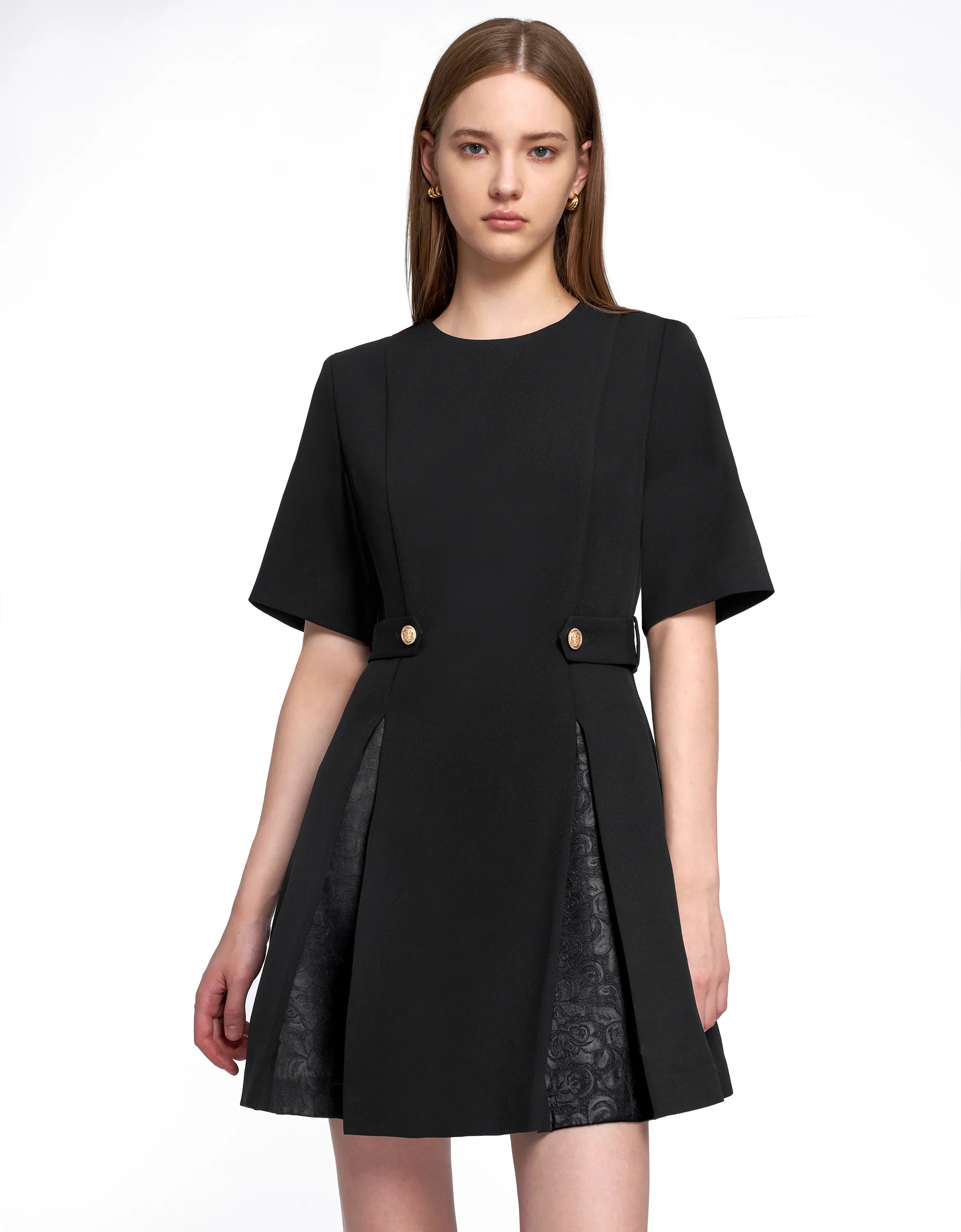 Waist Tab Pleated A-line Dress