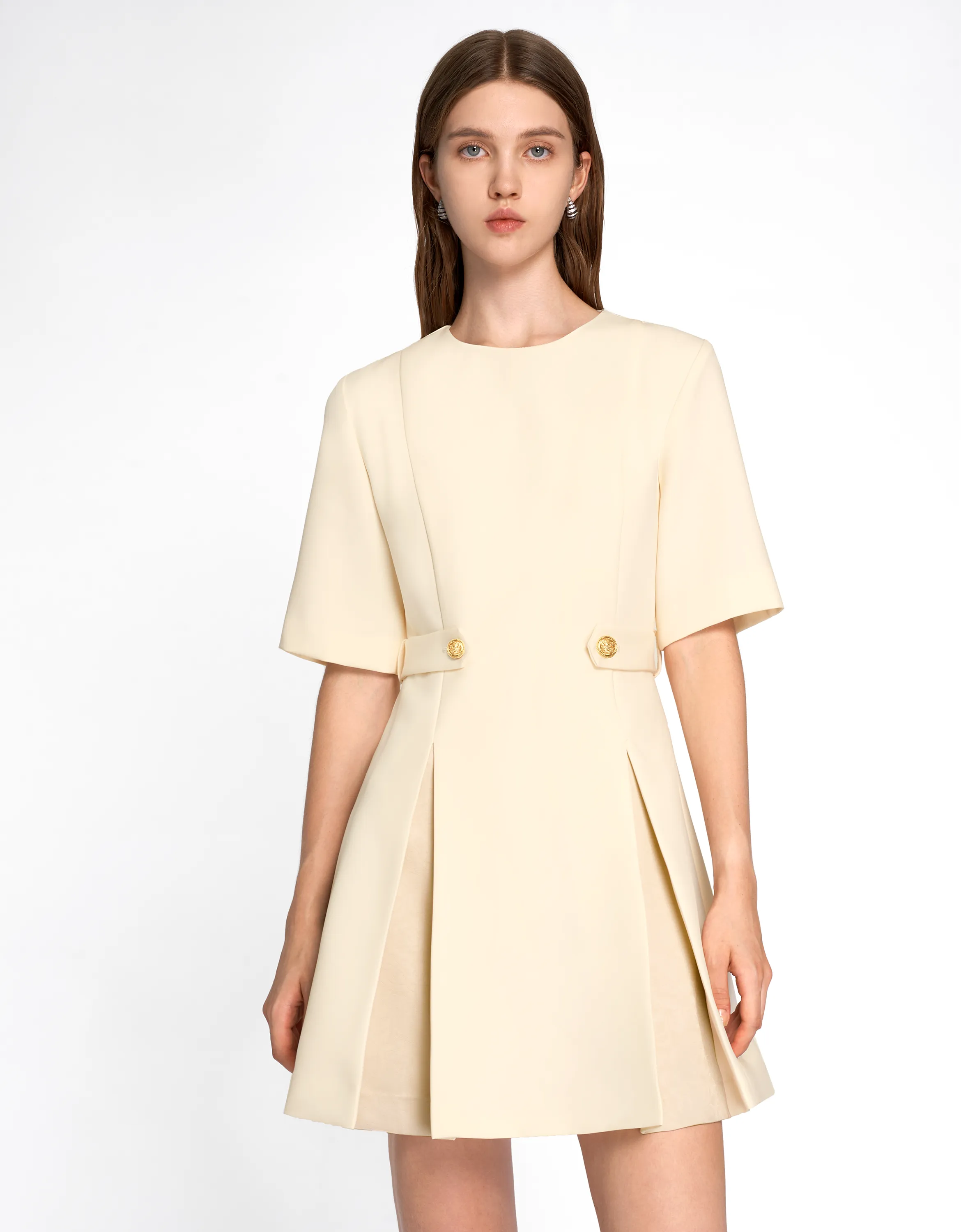 Waist Tab Pleated A-line Dress