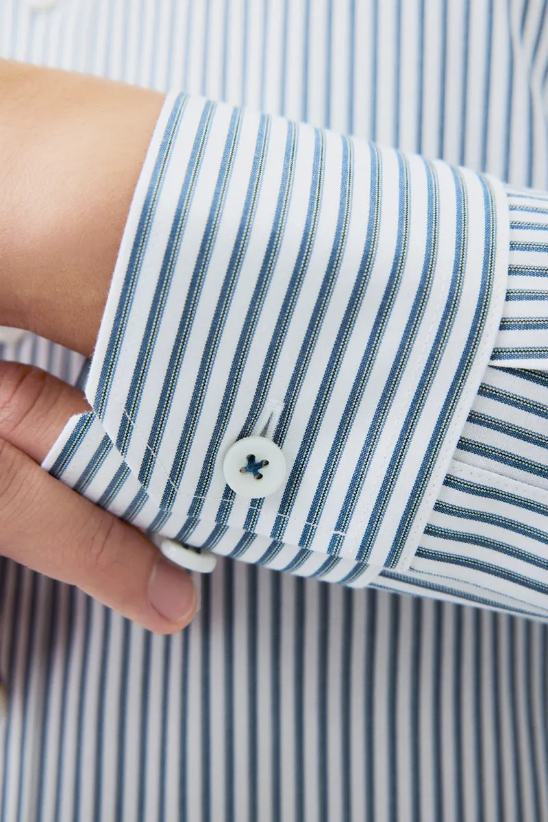 Waterless Dye Dress Shirt  | Dark Blue Stripes 22565N
