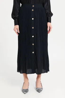 Women Black Belted Pleated Skirt