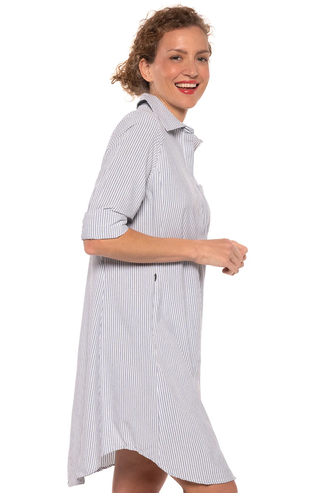 Women's Malta Travel Shirt Dress | White/Navy Stripe
