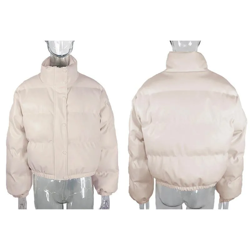 Women's Stand Collar PU Leather Parkas Jacket
