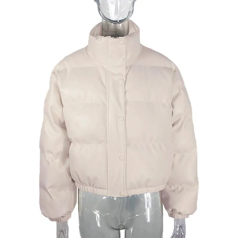 Women's Stand Collar PU Leather Parkas Jacket