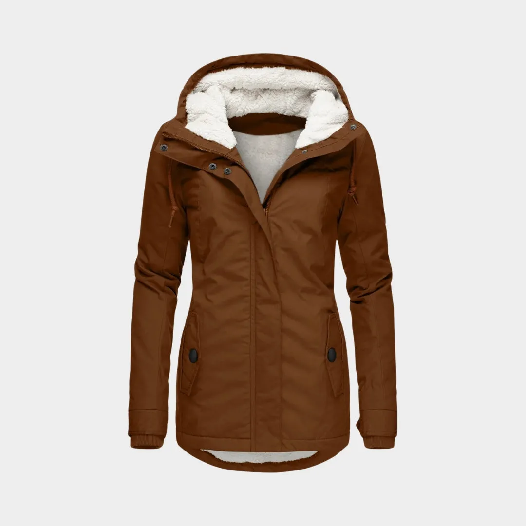 Womens Winter Parka  Hooded Mid-Length Coat, Thick Plush Lining (Grey, Green, Black, and More)