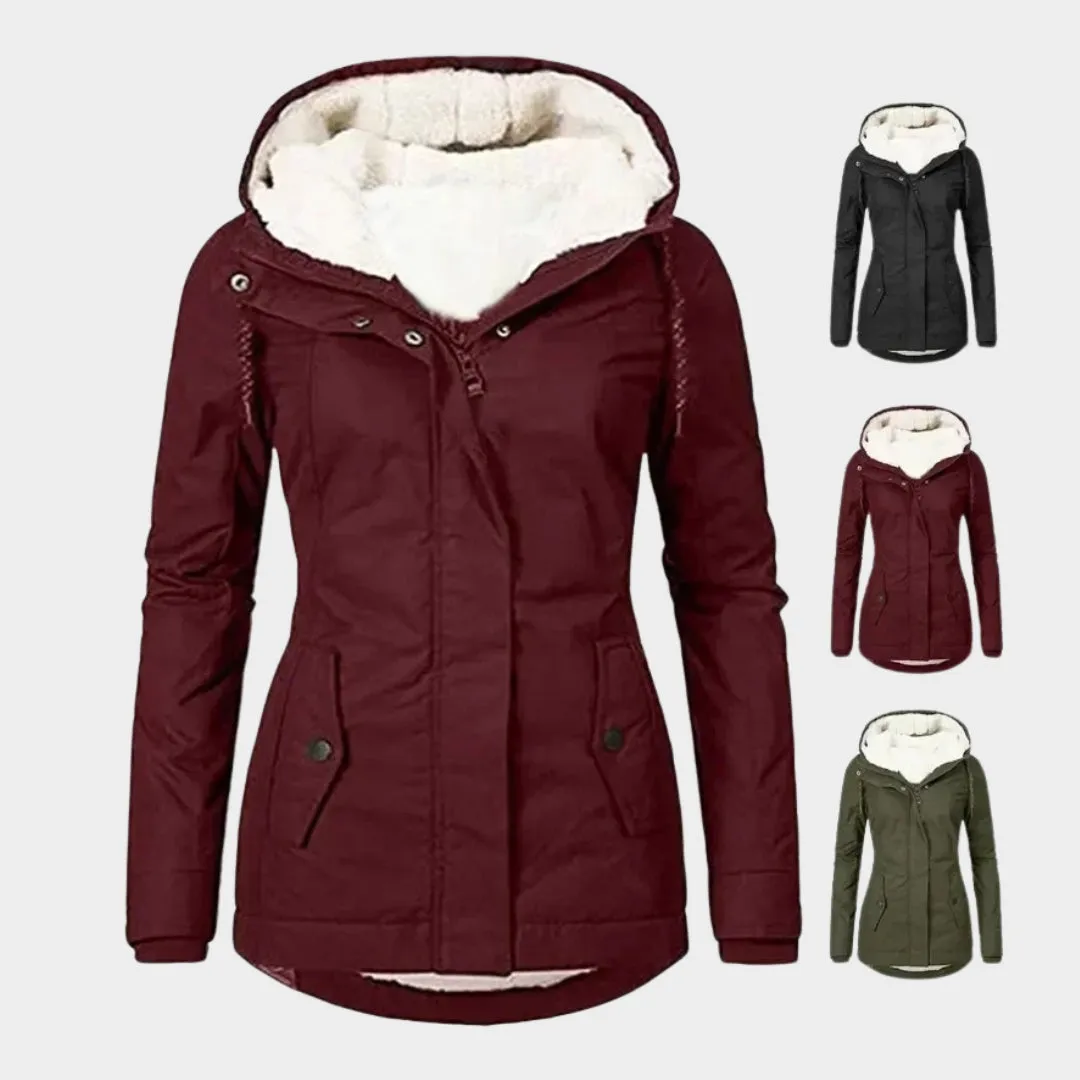 Womens Winter Parka  Hooded Mid-Length Coat, Thick Plush Lining (Grey, Green, Black, and More)
