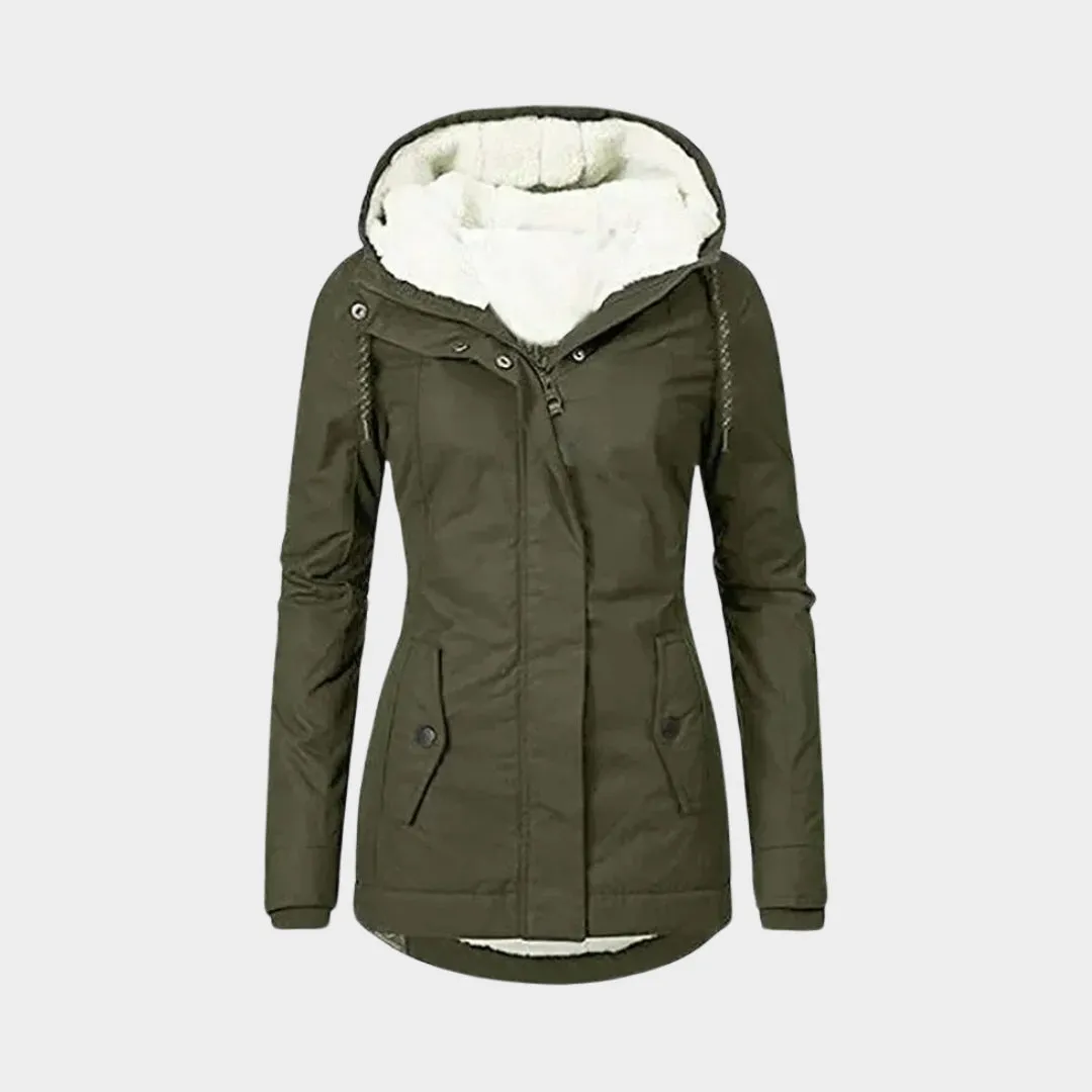 Womens Winter Parka  Hooded Mid-Length Coat, Thick Plush Lining (Grey, Green, Black, and More)