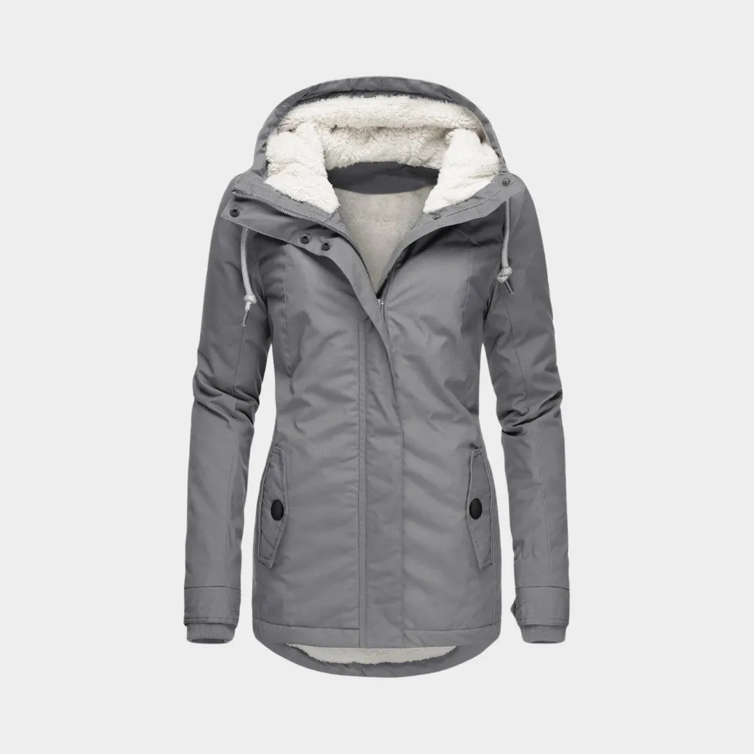 Womens Winter Parka  Hooded Mid-Length Coat, Thick Plush Lining (Grey, Green, Black, and More)