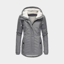 Womens Winter Parka  Hooded Mid-Length Coat, Thick Plush Lining (Grey, Green, Black, and More)