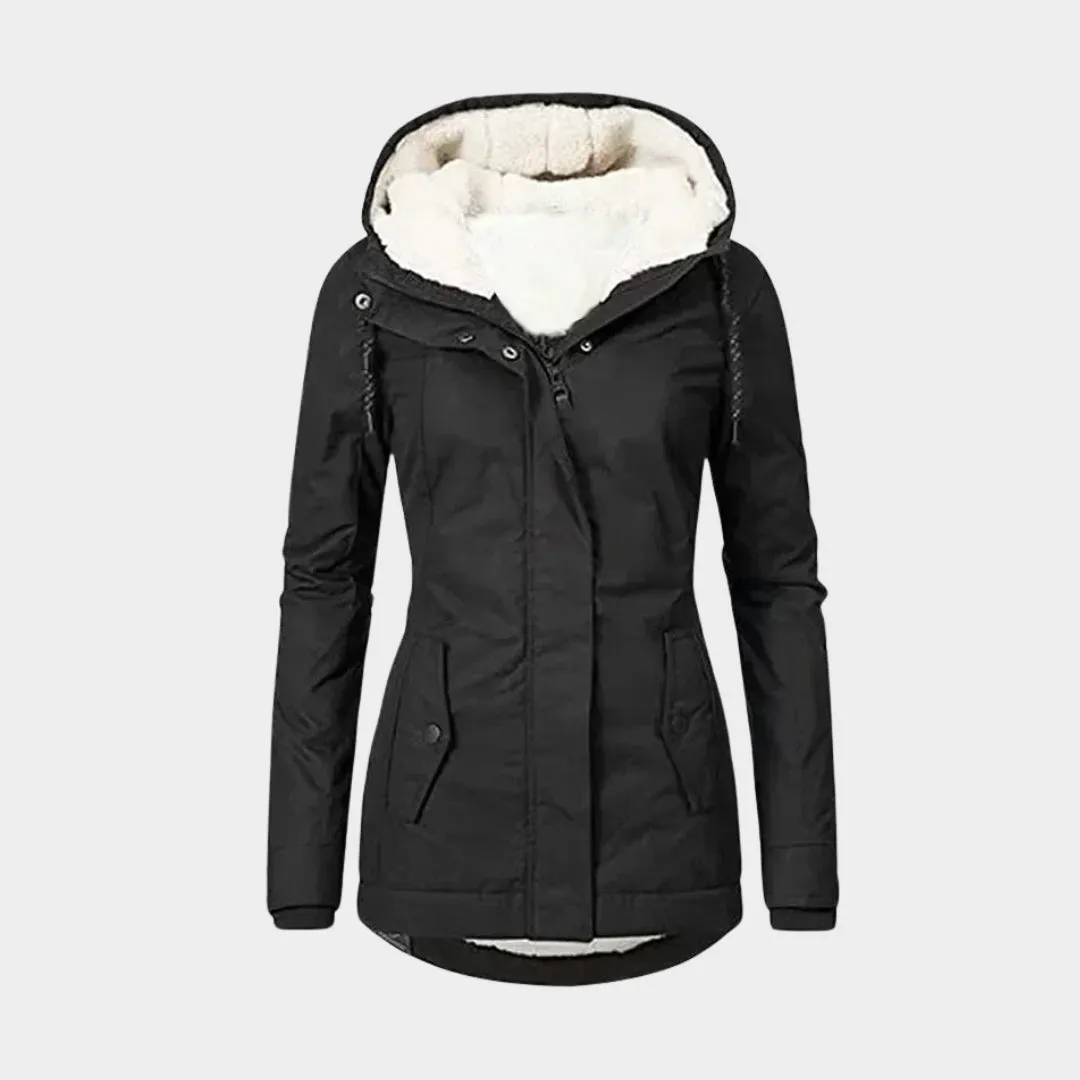 Womens Winter Parka  Hooded Mid-Length Coat, Thick Plush Lining (Grey, Green, Black, and More)