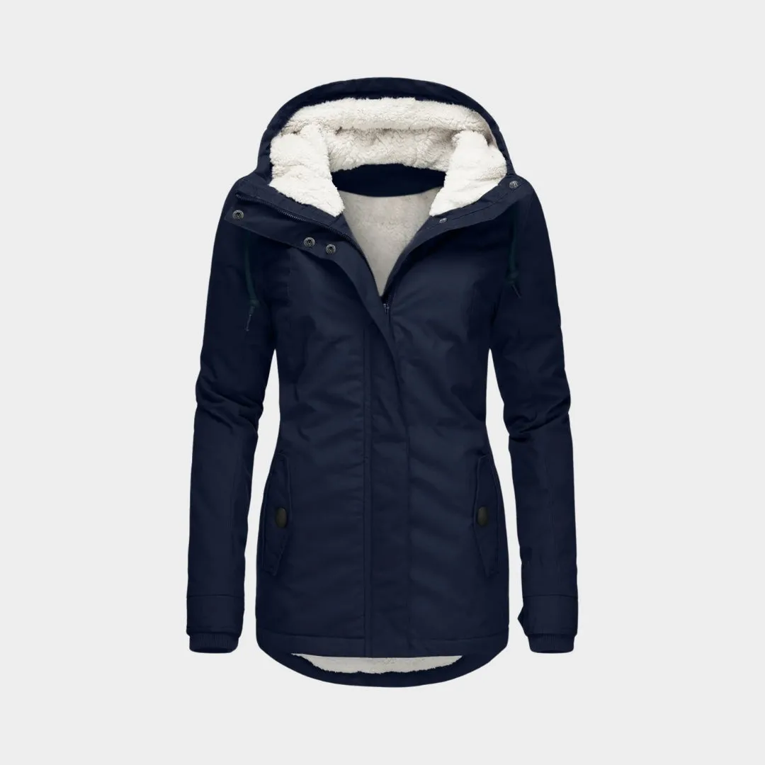 Womens Winter Parka  Hooded Mid-Length Coat, Thick Plush Lining (Grey, Green, Black, and More)