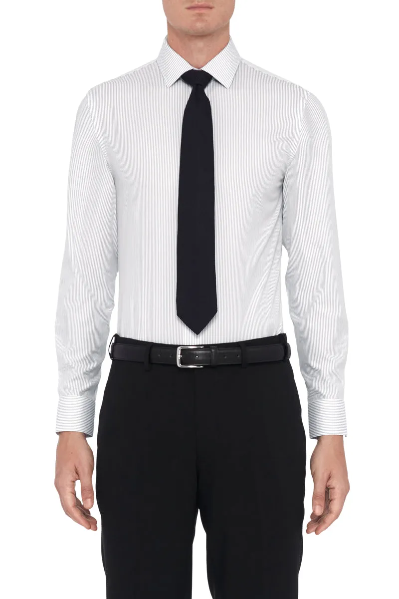 Wrinkle-Free Poplin Dress Shirt | Grey Stripes 10774N