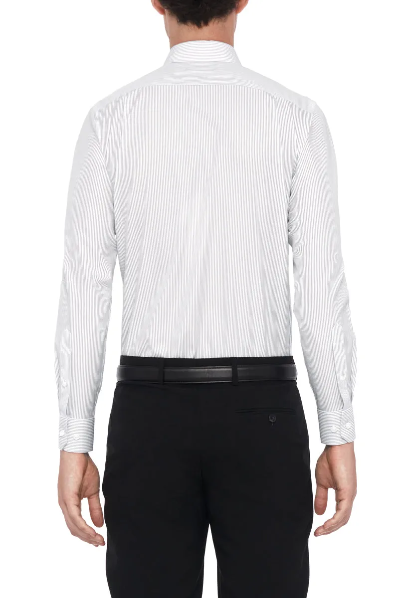 Wrinkle-Free Poplin Dress Shirt | Grey Stripes 10774N